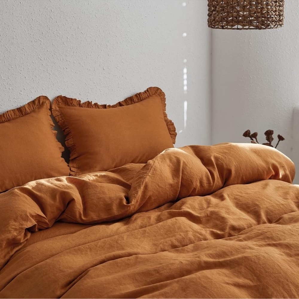 🆕 Luxury 100% Linen Ruffle Duvet Cover Set in QUEEN - Picture 8 of 10